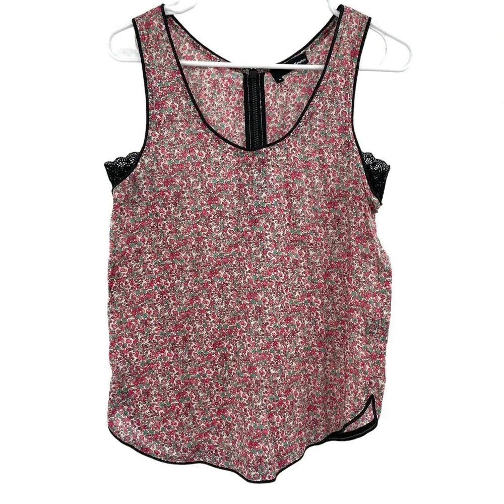 The Kooples Women's Shirt Ditsy Floral Sleeveless Lace Trim Back Zip medium